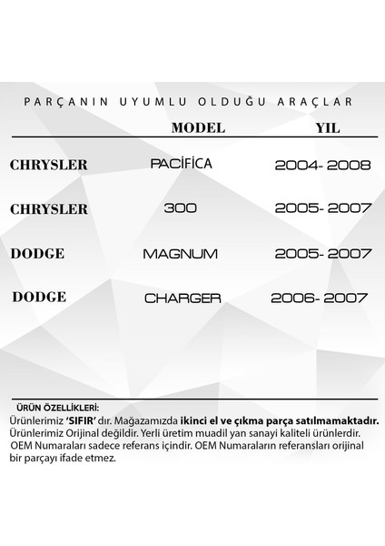 Chrysler Dodge Için Kontak Şaftı Kilit Silindir Mili