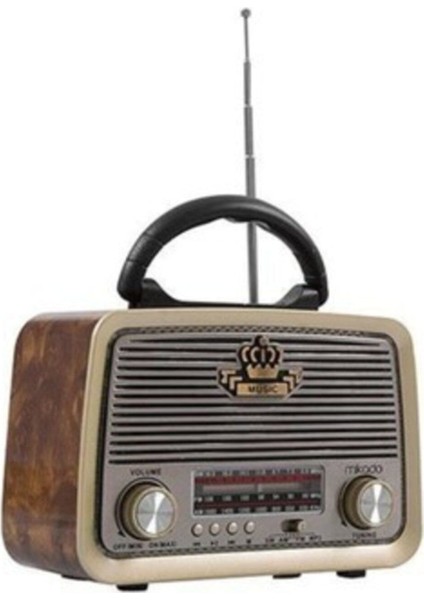 301 Ahşap/kahve Usb-Tf Bluetooth 3 Band Klasik Radyo