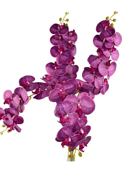 Yapay Çiçek Fuşya Damarlı Islak Orkide Uzun Dal 90 cm Orkide