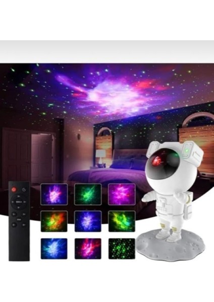 Astronot Yıldız Dekoratif Projektör Işıklı Galaksi Samanyolu Projeksiyon Gece Lambası Astronot Işık