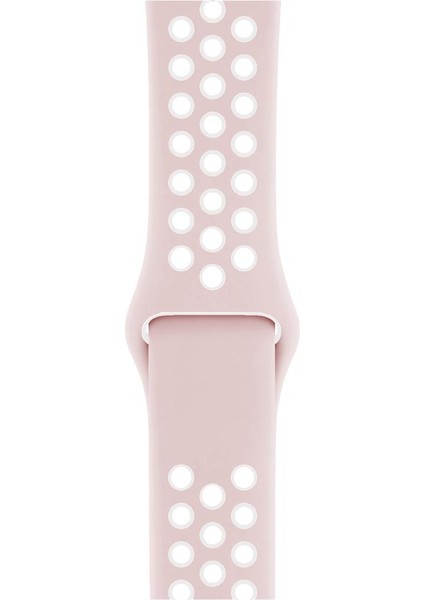 Apple Watch 42-44MM Silikon Kayış - Pembe/beyaz