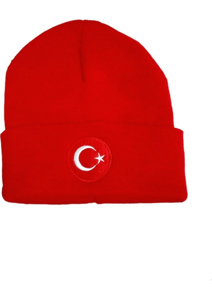 Kırmızı Bere Türk Bayraklı Kışlık Akrilik Bere