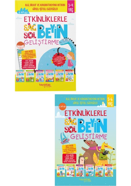 Etkinliklerle Sağ Beyin Sol Beyin Geliştirme Seti - 12 Kitap - 3-4 Yaş 5-6 Yaş