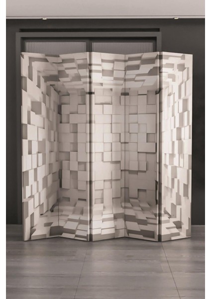 Doğal Ahşap 3 Boyutlu Tek Taraf Baskılı 5 Kanat Paravan Seperatör Oda Bölme