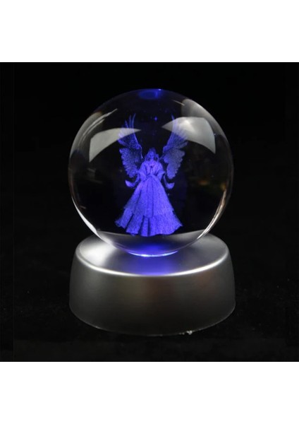 Melek Tasarımlı 3D Renkli Işıklı Cam Küre