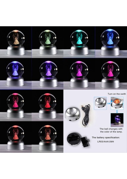 Melek Tasarımlı 3D Renkli Işıklı Cam Küre modelleri