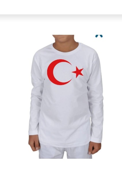 Türk Bayrağı Baskılı Penye Uzun Kollu Tshirt