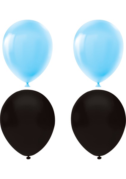 Siyah -Açık Mavi Pastel Lateks Balon -50 Adet Balon Zinciri ve Pompası Hediye