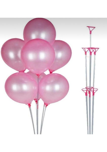 Pembe 7 Çubuklu Ayaklı Balon Standı ( 75 cm Doğum Günü & Parti & Bride To Be & Balon )