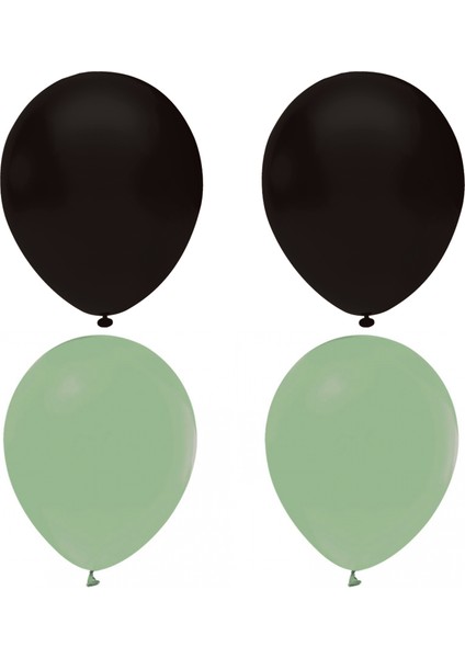 Siyah -Kuf Yeşili Pastel Lateks Balon -100 Adet Balon Zinciri ve Pompası Hediye