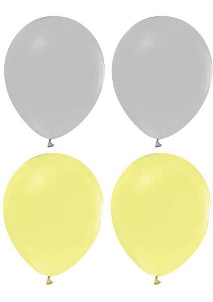 Sarı Makaron ve Gri Renk Karışık Lateks Pastel BALON50 Adet + Balon Pompası Hediye