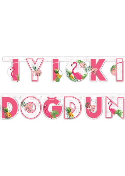 Flamingo Temalı Baskılı Karton Dekoratif Banner