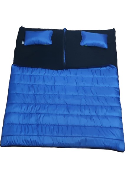 Masif -18 350 gr Içi Siyah Polarlı Yastıklı Çift Kişilik Uyku Tulumu Mavi MSV590