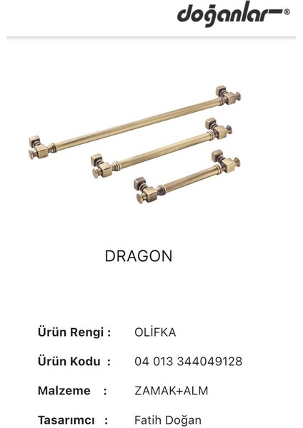 Doğanlar Dragon 192 mm Mobilya Kulp Antik Sarı Olifka