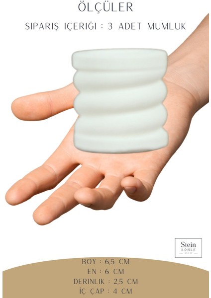 Şamdan Dekoratif Mumluk Beyaz Şamdan Set 3 Lü (Üçlü) Tealight ve Uzun Mum Uyumlu Spiral Model