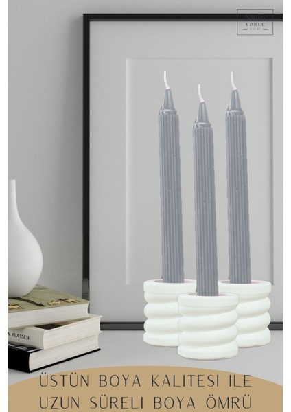 Şamdan Dekoratif Mumluk Beyaz Şamdan Set 3 Lü (Üçlü) Tealight ve Uzun Mum Uyumlu Spiral Model