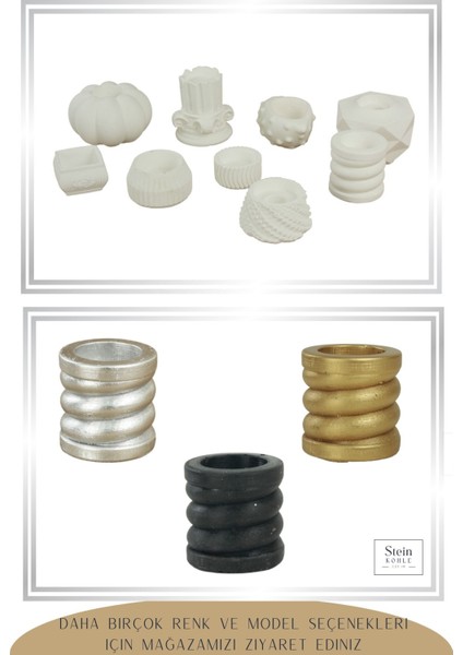 Şamdan Dekoratif Mumluk Beyaz Şamdan Set 3 Lü (Üçlü) Tealight ve Uzun Mum Uyumlu Spiral Model