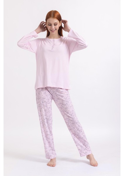 Kadın Dört Mevsim Dantel Desenli Melisa Kumaş Yüksek Kalite Yuvarlak Yaka Pijama Takımı 1361 modelleri