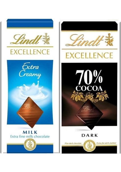 Lındt Excellence Mılk Extra Creamy 100GR. Bol Sütlü + Lındt Dark Chocolate %70 Cacao 100 Gr. fiyatları