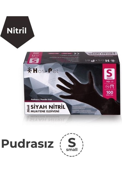 Haspet Siyah Nitril Eldiven Small 100'lü (2 Paket)