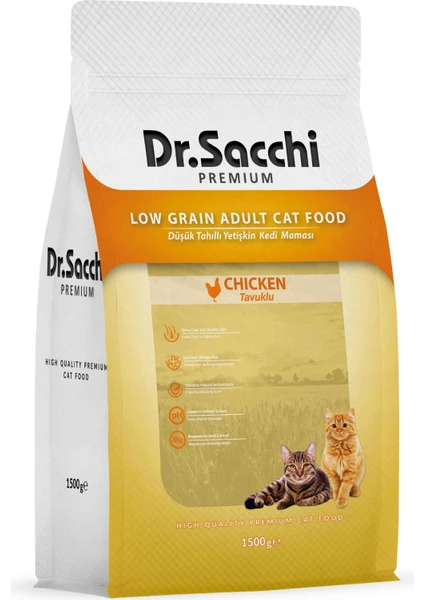 Dr.sacchi Premium Düşük Tahıllı Tavuklu Kedi Maması 1,5 kg