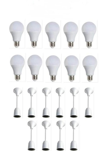 Muhafazalı Porselen Asma Duy Takımı 10W LED Ampül 10'lu Set Paket