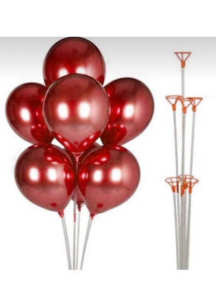 Kırmızı 7 Çubuklu Ayaklı Balon Standı ( 75 cm Doğum Günü & P