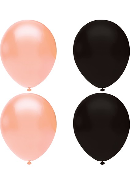 Siyah Pastel -Somon Makaron Balon -75 Adet Balon Zinciri ve Pompası Hediye