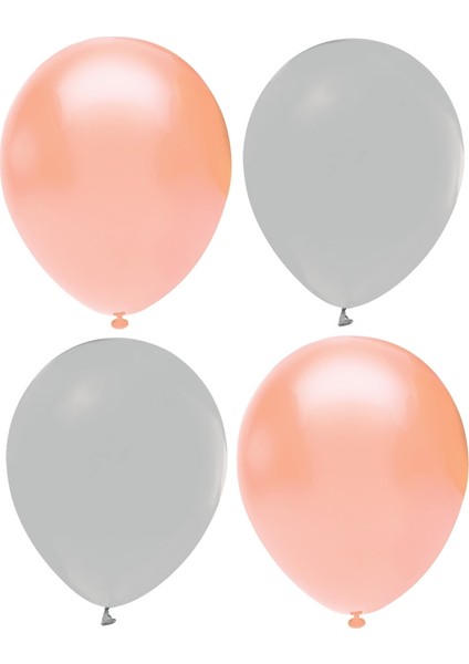 Somon Makaron ve Gri Renk Karışık Lateks Pastel Balon 50 Adet