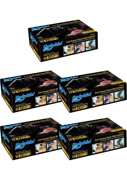 Tek Kullanımlık Lateks Siyah Pudrasız Nitril Muayne Eldiveni Meidum Orta Boy - 100'LÜ 5paket