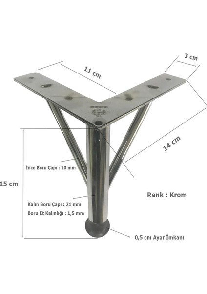 4 Adet Firkete Ayak Metal 15 cm Krom Mobilya Koltuk Ayağı