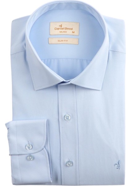 Slim Fit Uzun Kollu Mavi Erkek Gömlek 480-008