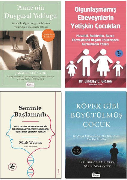 Koridor Yayıncılık – Anne’nin Duygusal Yokluğu - Jasmine Lee Cori + Olgunlaşmamış Ebeveynlerin Yetişkin Çocukları + Seninle Başlamadı + Köpek Gibi Büyütülmüş Çocuk – 4 Kitap Psikoloji Seti - Kolektif