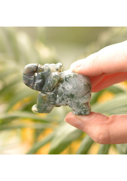 Yosunlu Akik Taşı Fil Figürü - 5 cm