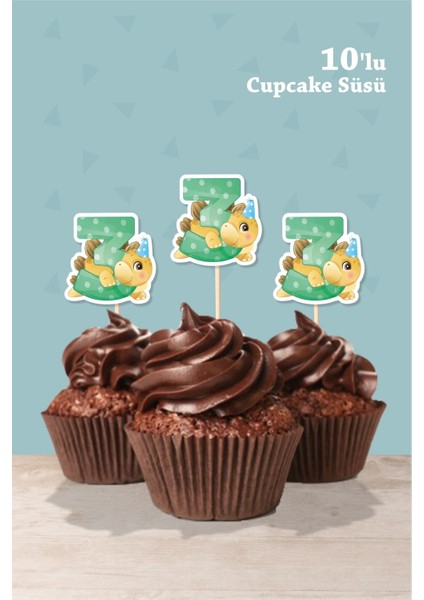 Baby Dinozor Temalı 3 Yaşında Cupcake Süsü '10LU