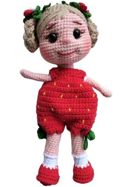 Minyatür Çilek Kız Bebek Amigurumi Organik Oyuncak
