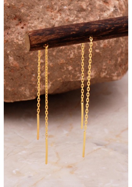 Altın Kaplama Çubuk Zincir Küpe 6090