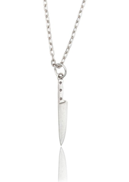Gastronomi Temalı Bıçak Erkek Kadın Kolye Antik Gümüş Kaplama - 60 cm Düz Zincir