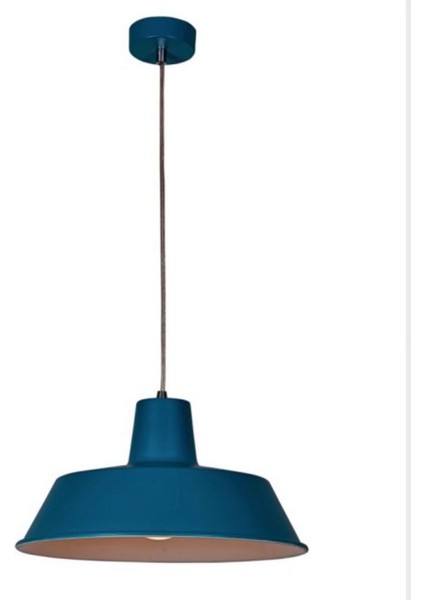 Retro Mavi Içi Beyaz Tekli Dekoratif Kafe Murfak Aydınlatma Sarkıt Avize Çap:35 cm