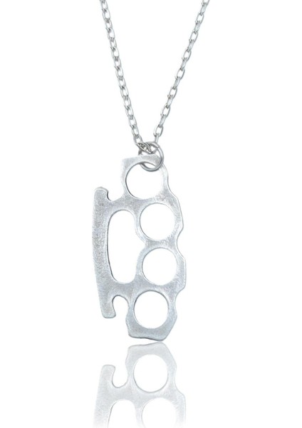 Muşta Erkek Kadın Kolye Antik Gümüş Kaplama - 60 cm Düz Zincir