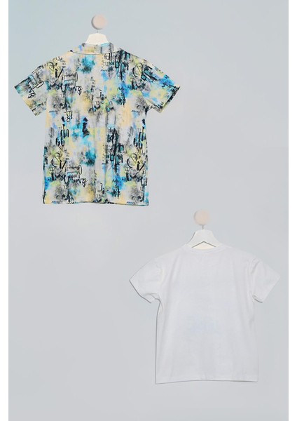 2!li Sarı Mavi Baskılı Gömlek Tshirt Takım S27713 fiyatları