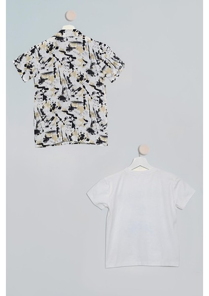 2'li Siyah Kahve Baskılı Gömlek Tshirt Takım S27715 fiyatları