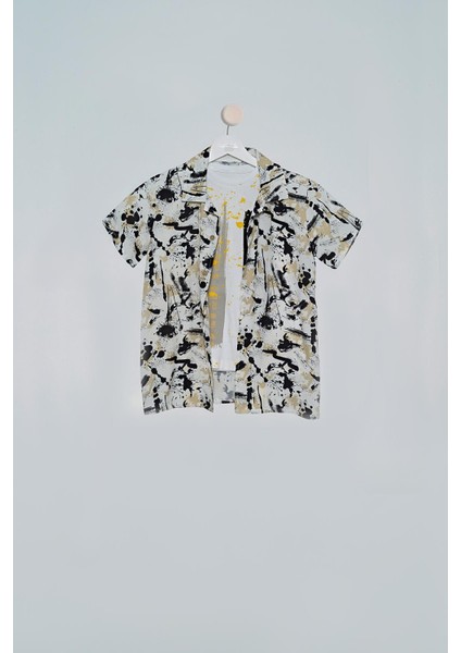 2'li Siyah Kahve Baskılı Gömlek Tshirt Takım S27715 modelleri