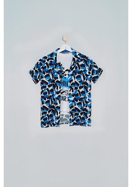 2'li Fırça Baskılı Gömlek Tshirt Saks Takım S27712 modelleri