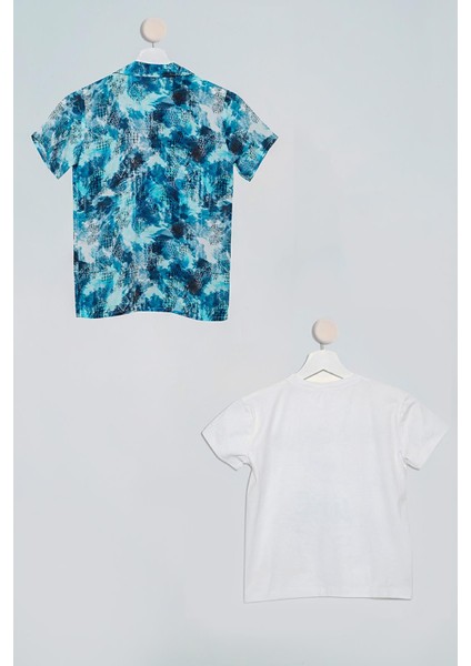 2'li Nokta Baskılı Gömlek Tshirt Saks Takım S27716 fiyatları