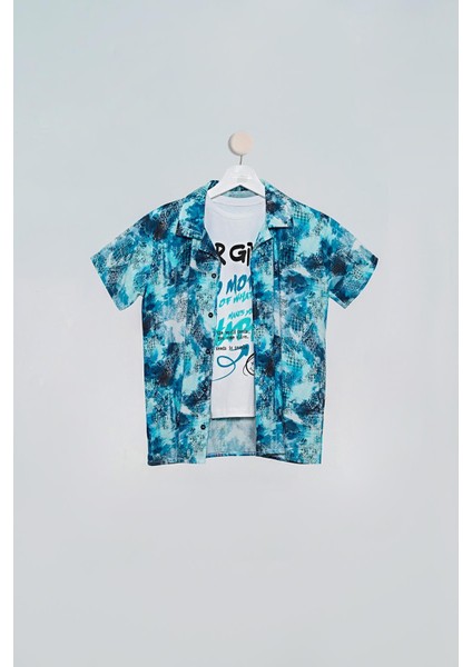 2'li Nokta Baskılı Gömlek Tshirt Saks Takım S27716 modelleri