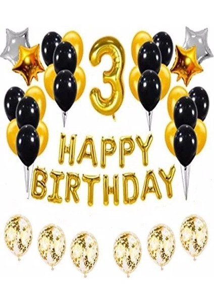 Altın ve Siyah 1. Doğum Günü Partisi Süslemeleri Seti