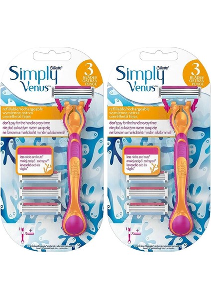 Venüs Simply 3 Tıraş Makinesi + 3 Yedek Tıraş Bıçağı x 2 Adet