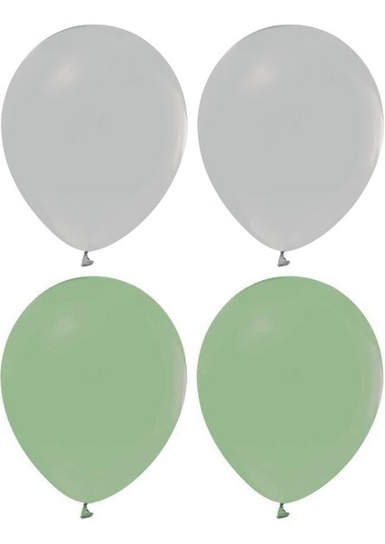 Kuf Yeşili ve Gri Renk Karışık Lateks Pastel Balon 20 Adet
