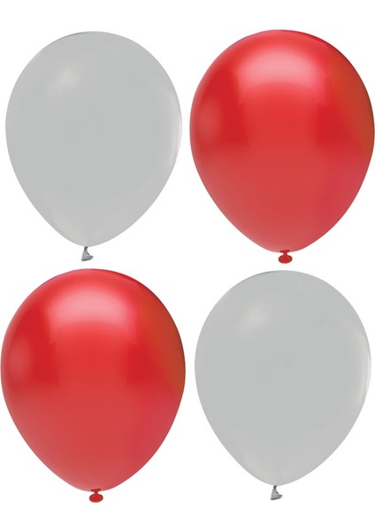 Kırmızı ve Gri Renk Karışık Lateks Pastel Balon 90 Adet